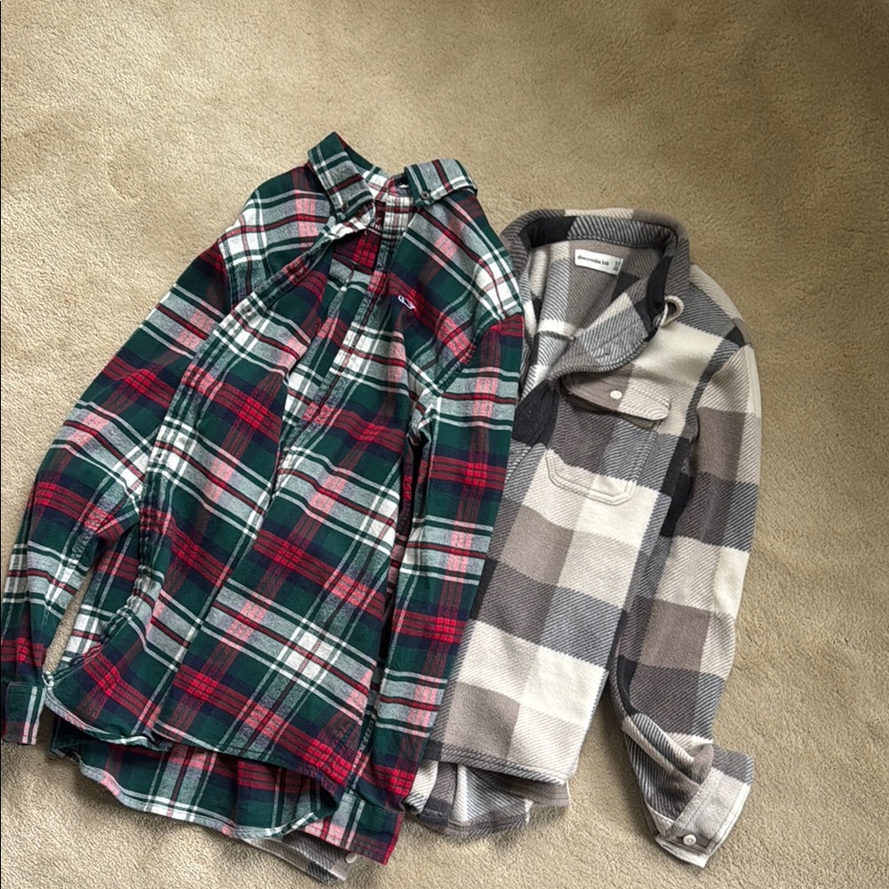 Plaid Flannel Shirts - Red and Green, Gray and White